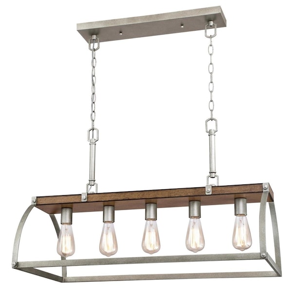 Westinghouse Chandelier 60W 5-Light Oak Lane Barnwood Beam Galvanized Steel Open Mtl Cg 6351700 - main